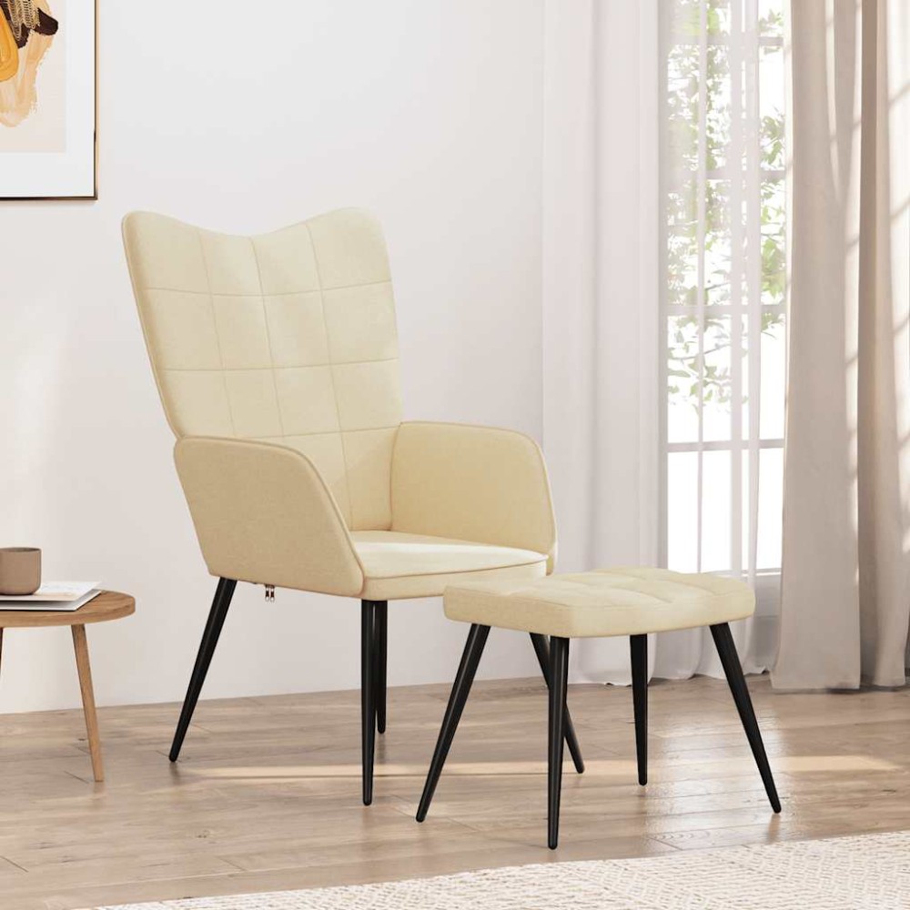 vidaXL Πολυθρόνα Relax Κρεμ Υφασμάτινη με Σκαμπό