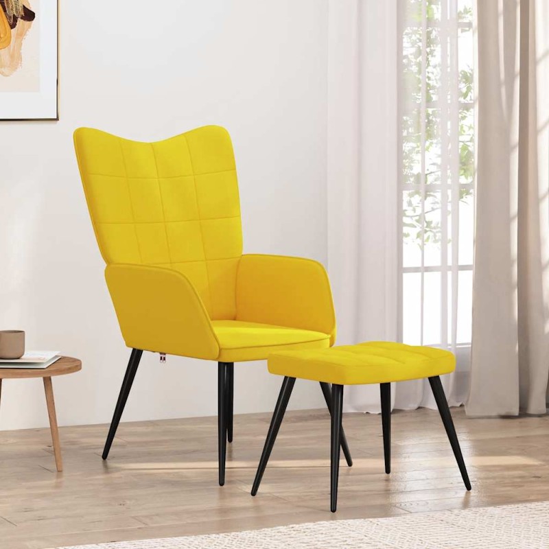 vidaXL Πολυθρόνα Relax Κίτρινη Μουσταρδί Υφασμάτινη με Σκαμπό