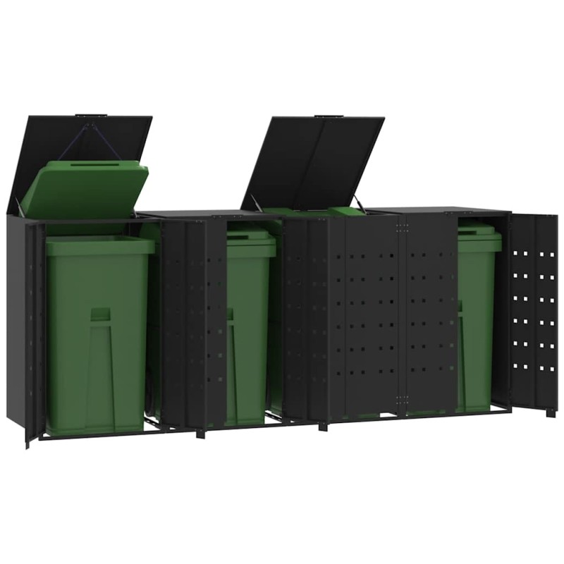 vidaXL Πλαίσιο Κάδων Απορριμμάτων 4 Κάδοι Μαύρο 276x79x117 εκ. Ατσάλι