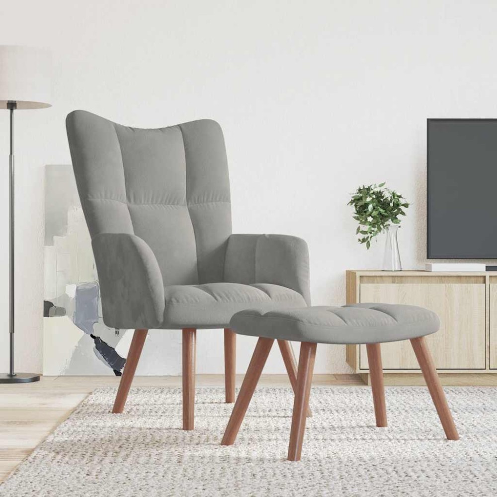 vidaXL Πολυθρόνα Relax Ανοιχτό Γκρι Βελούδινη με Σκαμπό