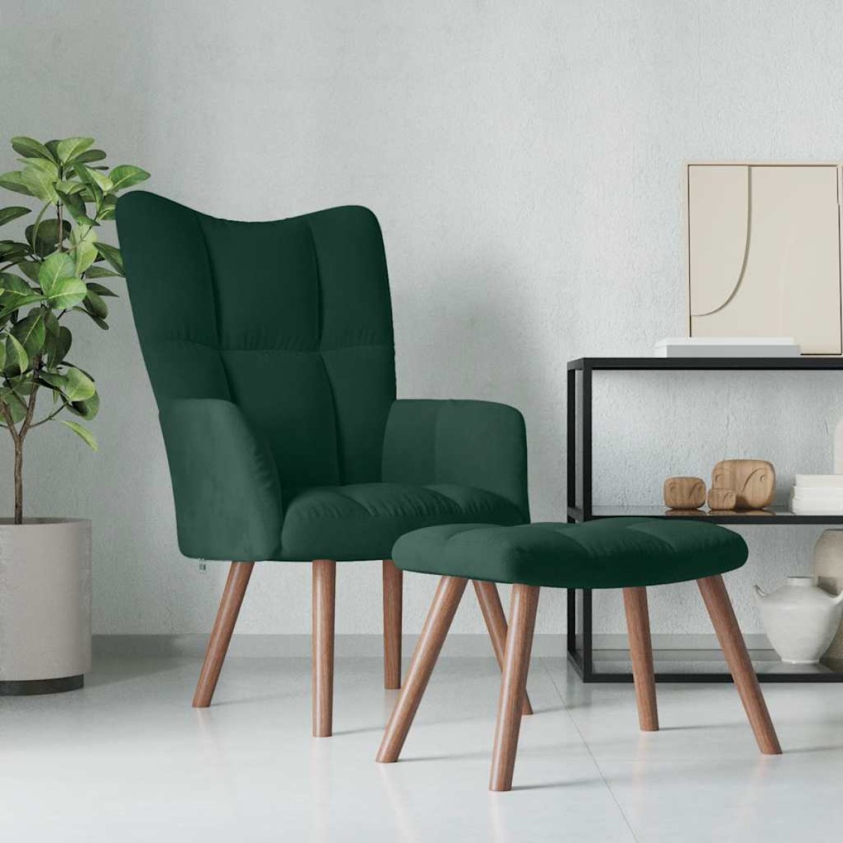 vidaXL Πολυθρόνα Relax Σκούρο Πράσινο Βελούδινη με Σκαμπό