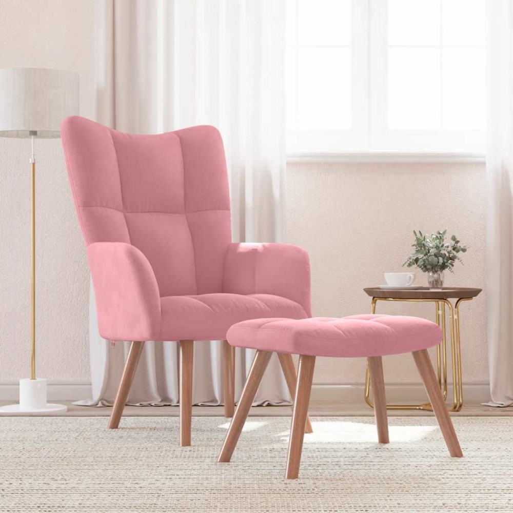 vidaXL Πολυθρόνα Relax Ροζ Βελούδινη με Σκαμπό