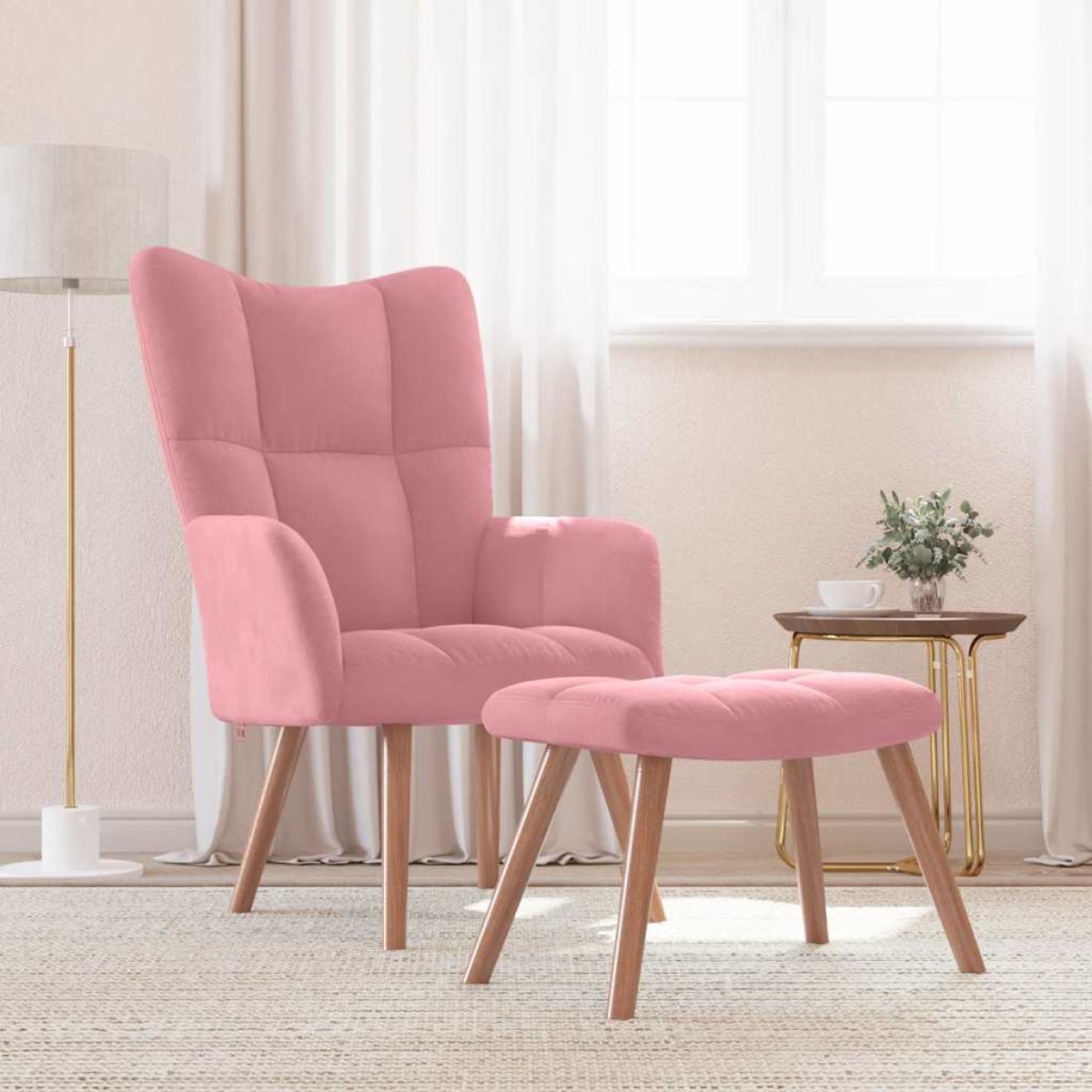 vidaXL Πολυθρόνα Relax Ροζ Βελούδινη με Σκαμπό