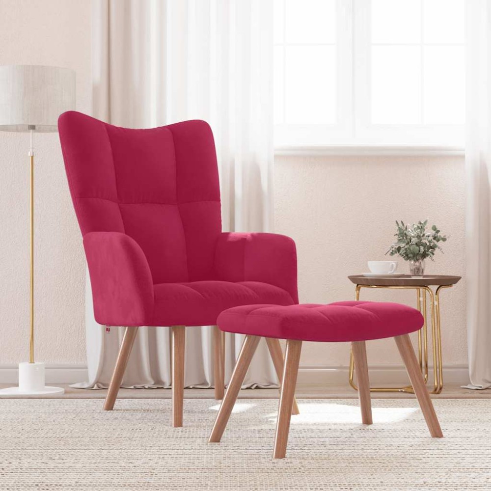 vidaXL Πολυθρόνα Relax Μπορντό Βελούδινη με Σκαμπό