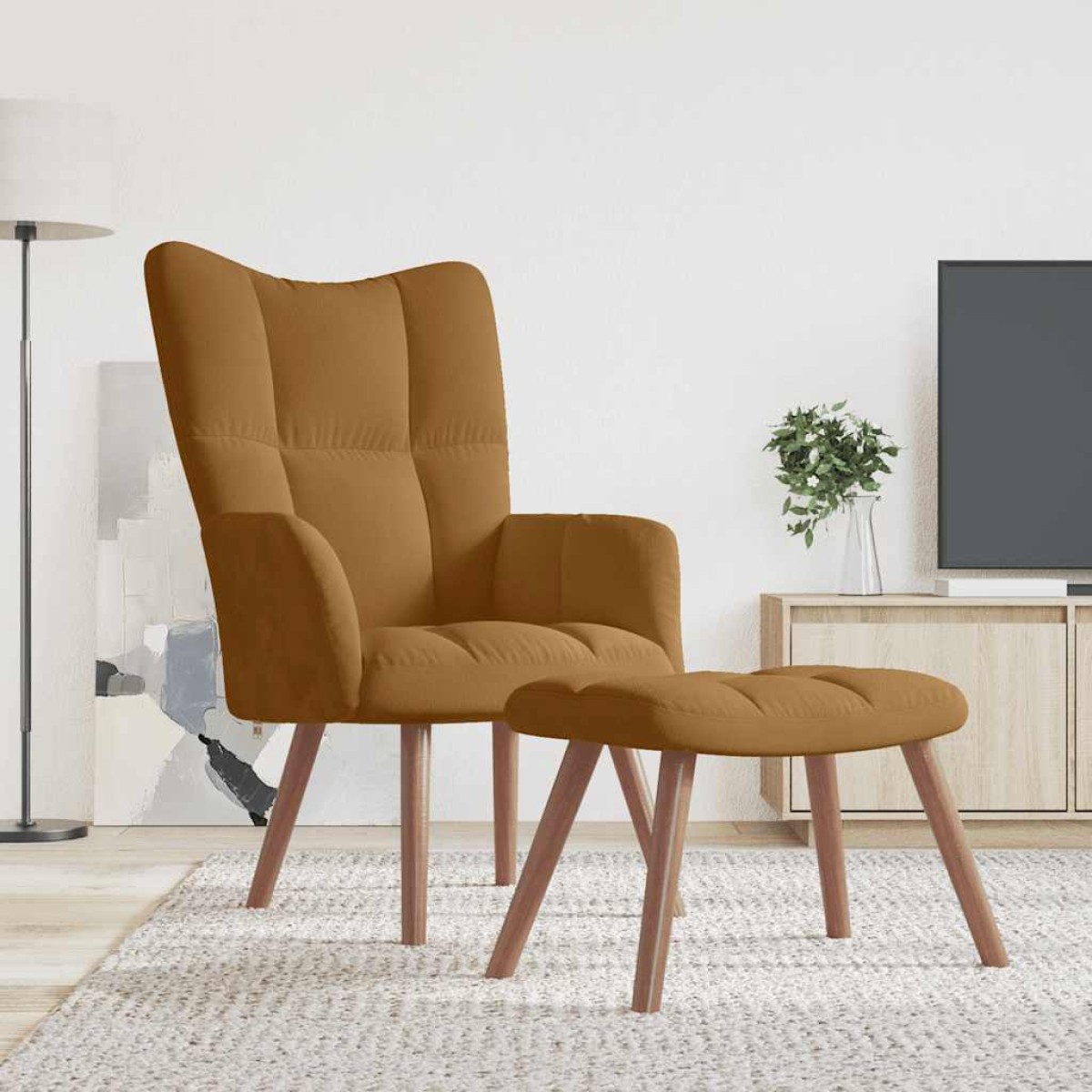 vidaXL Πολυθρόνα Relax Καφέ Βελούδινη με Σκαμπό