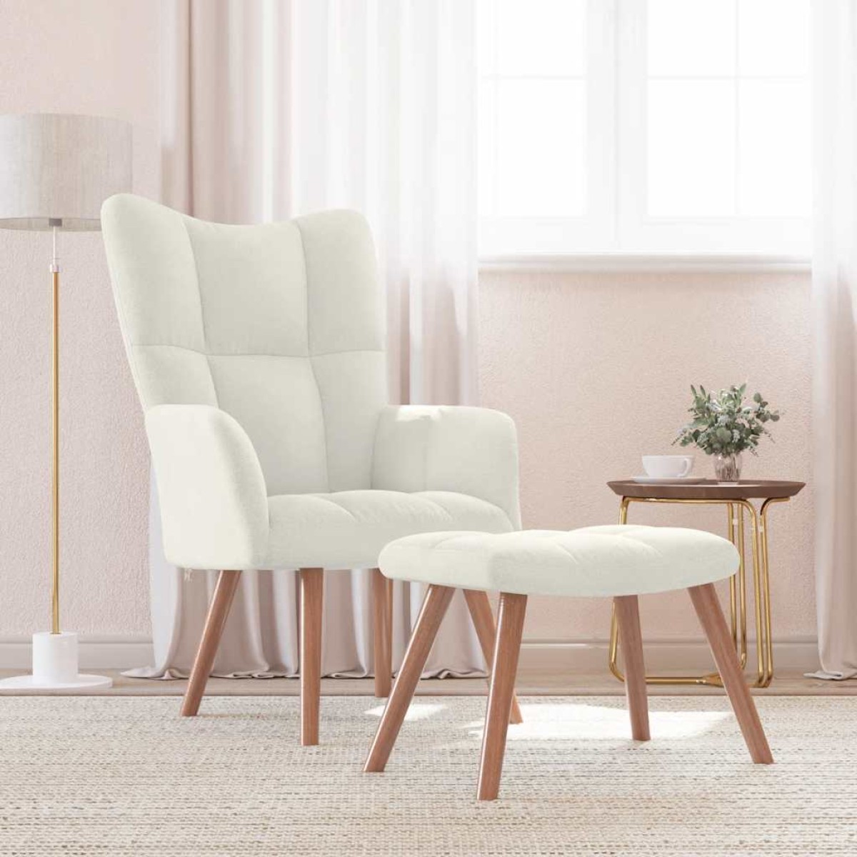 vidaXL Πολυθρόνα Relax Λευκό Κρεμ Βελούδινη με Σκαμπό