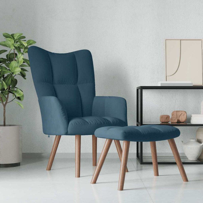 vidaXL Πολυθρόνα Relax Μπλε Βελούδινη με Σκαμπό