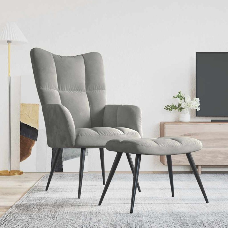 vidaXL Πολυθρόνα Relax Ανοιχτό Γκρι Βελούδινη με Σκαμπό