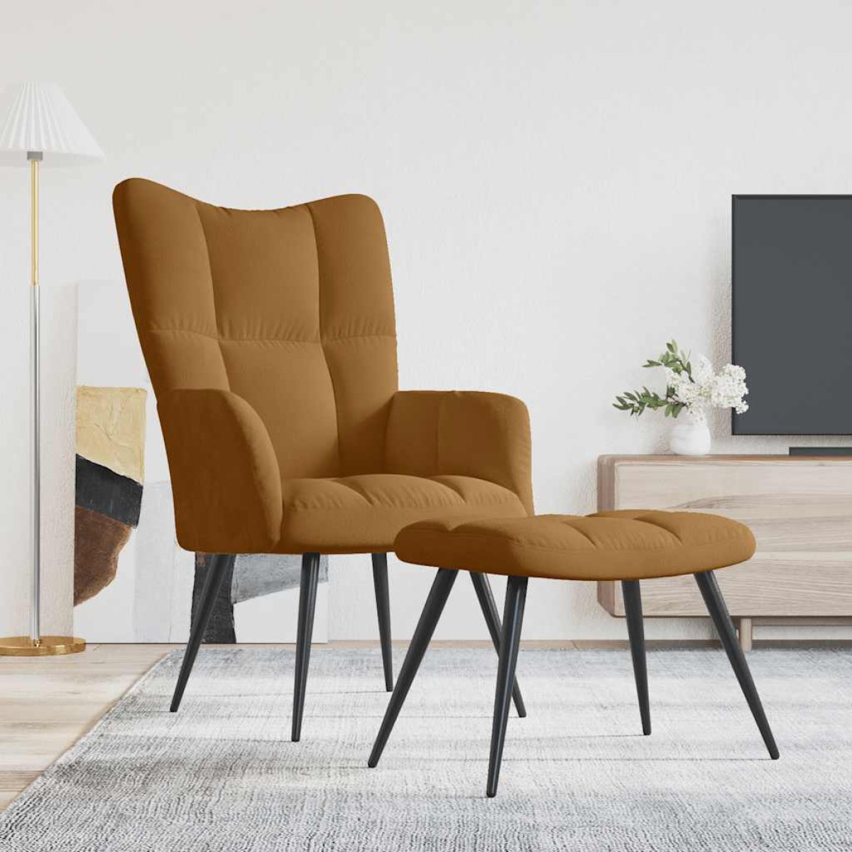 vidaXL Πολυθρόνα Relax Καφέ Βελούδινη με Σκαμπό