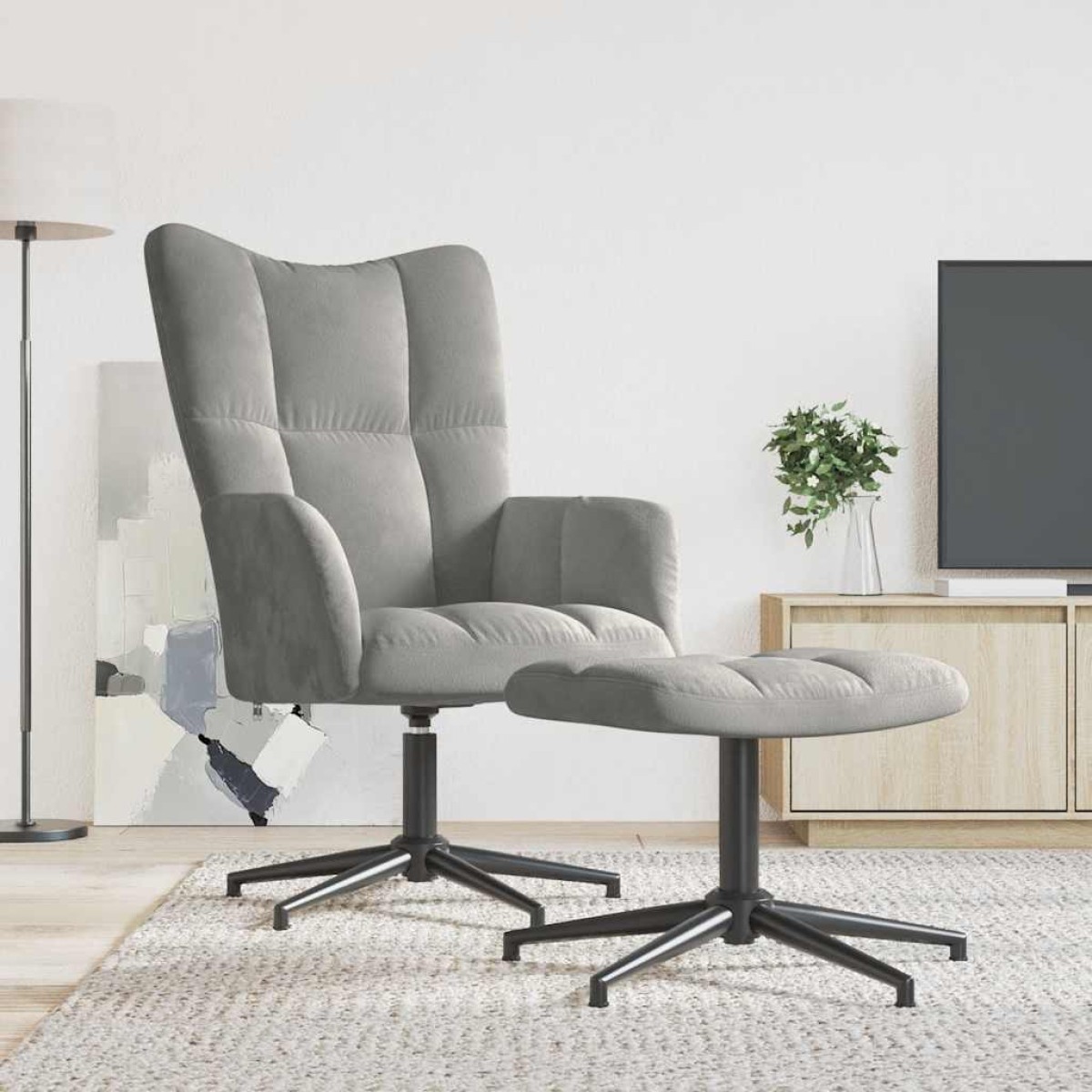 vidaXL Πολυθρόνα Relax Ανοιχτό Γκρι Βελούδινη με Σκαμπό