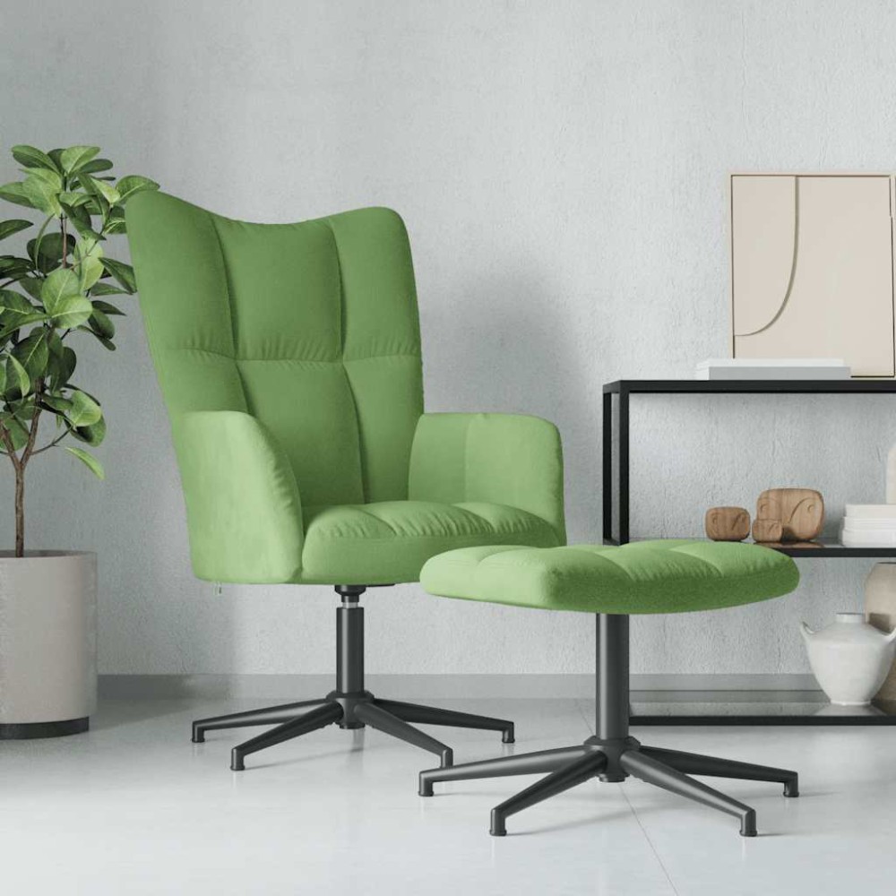 vidaXL Πολυθρόνα Relax Ανοιχτό Πράσινο Βελούδινη με Σκαμπό