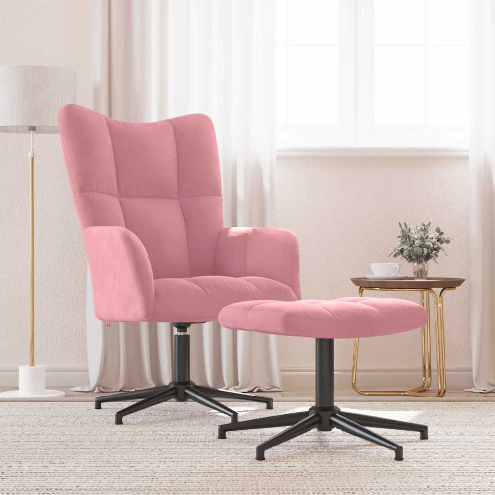 vidaXL Πολυθρόνα Relax Ροζ Βελούδινη με Σκαμπό