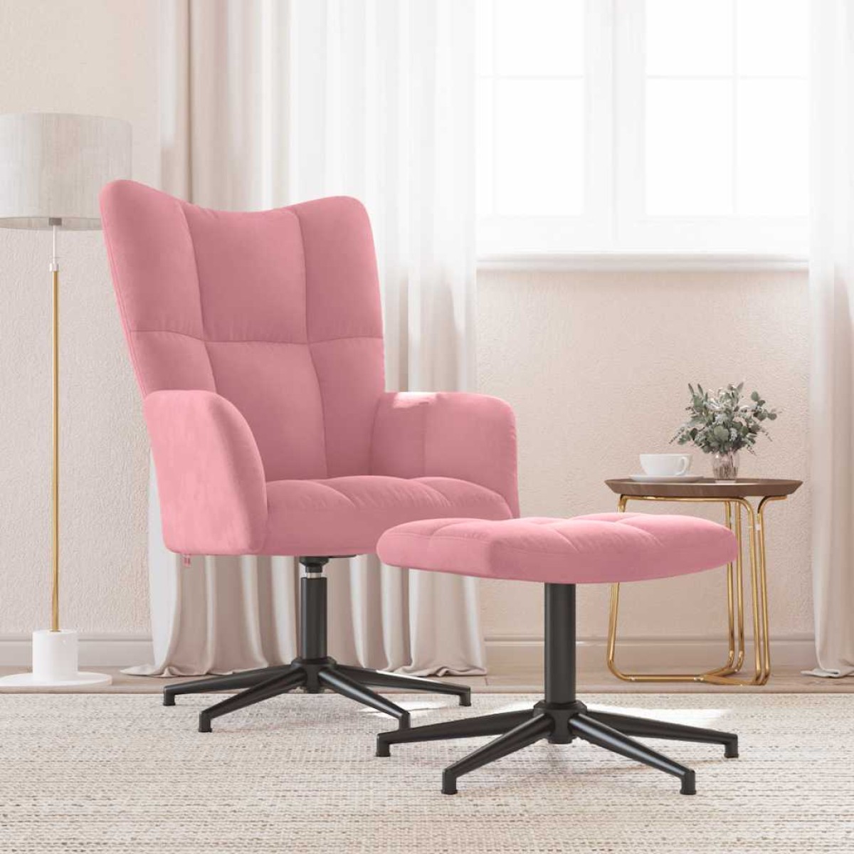 vidaXL Πολυθρόνα Relax Ροζ Βελούδινη με Σκαμπό