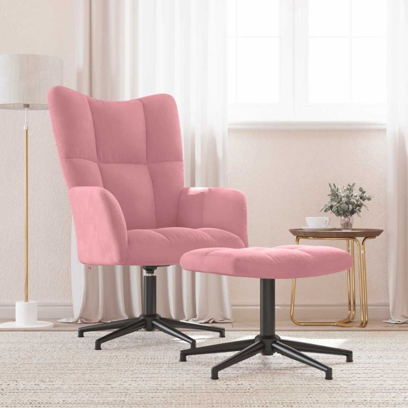 vidaXL Πολυθρόνα Relax Ροζ Βελούδινη με Σκαμπό