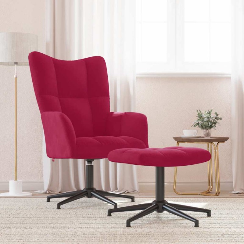 vidaXL Πολυθρόνα Relax Μπορντό Βελούδινη με Σκαμπό