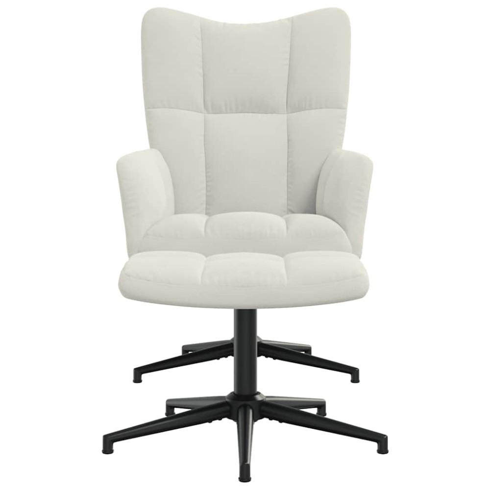 vidaXL Πολυθρόνα Relax Λευκό Κρεμ Βελούδινη με Σκαμπό