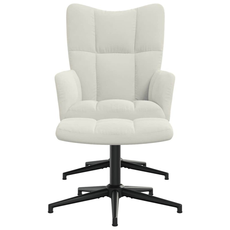 vidaXL Πολυθρόνα Relax Λευκό Κρεμ Βελούδινη με Σκαμπό