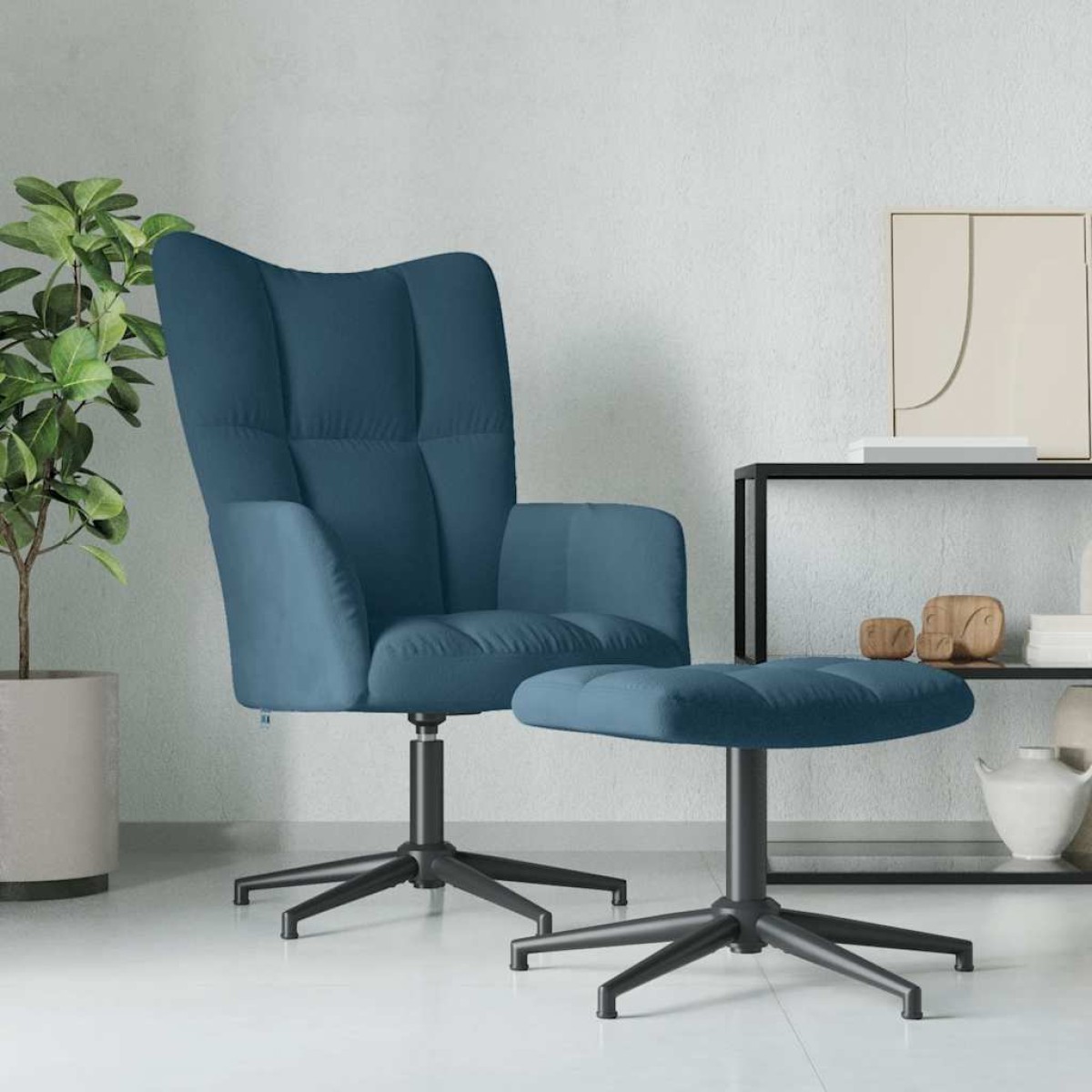 vidaXL Πολυθρόνα Relax Μπλε Βελούδινη με Σκαμπό