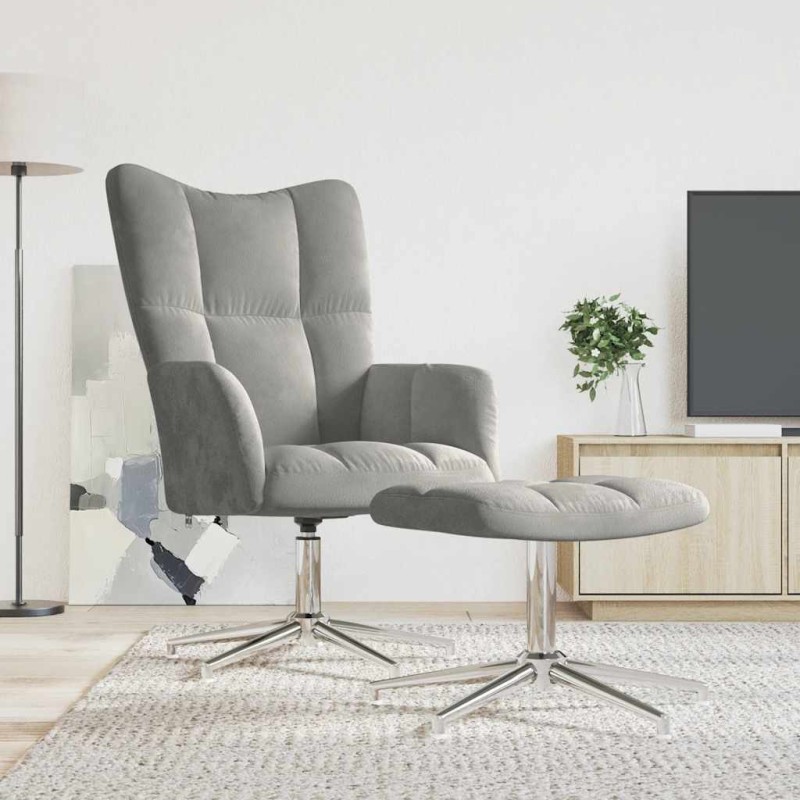 vidaXL Πολυθρόνα Relax Ανοιχτό Γκρι Βελούδινη με Σκαμπό