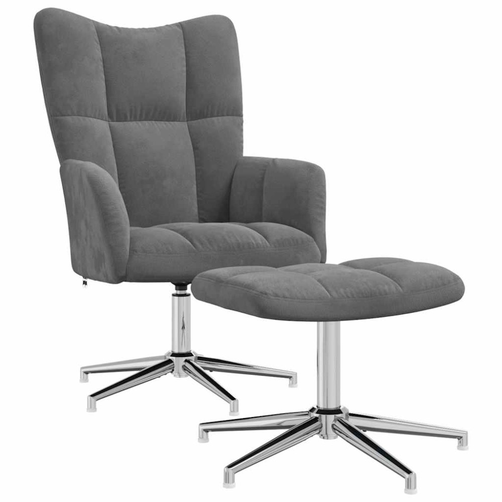 vidaXL Πολυθρόνα Relax Σκούρο Γκρι Βελούδινη με Σκαμπό