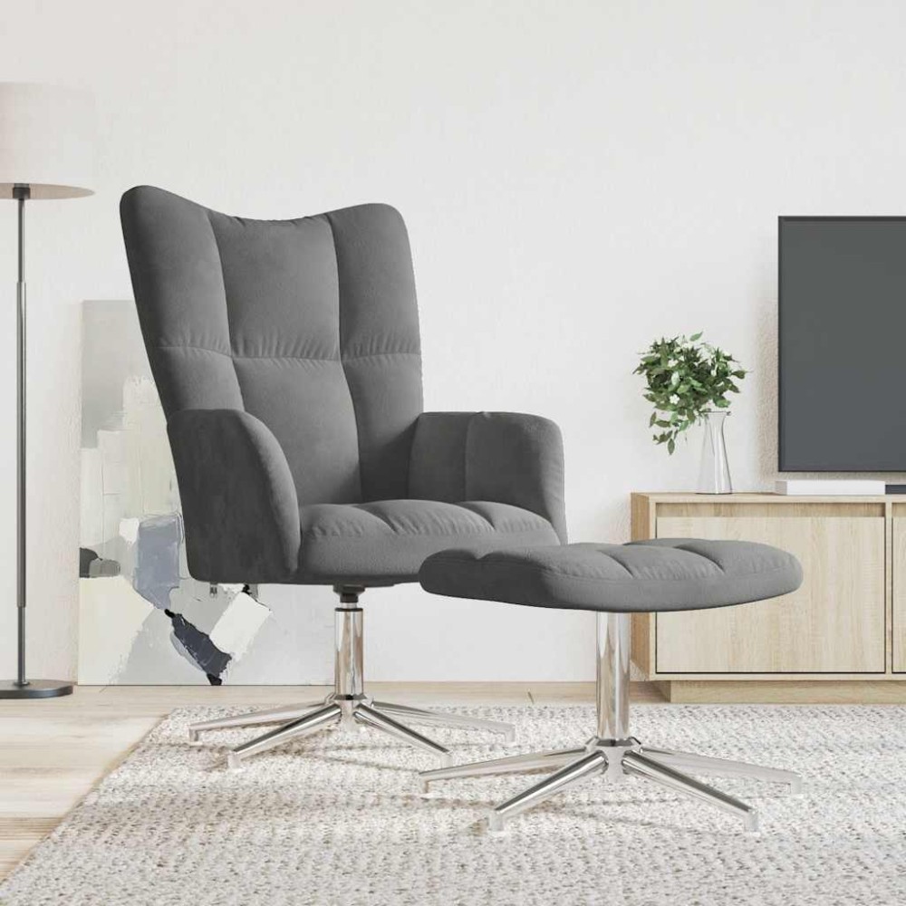 vidaXL Πολυθρόνα Relax Σκούρο Γκρι Βελούδινη με Σκαμπό