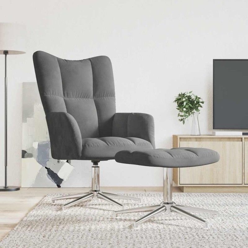 vidaXL Πολυθρόνα Relax Σκούρο Γκρι Βελούδινη με Σκαμπό