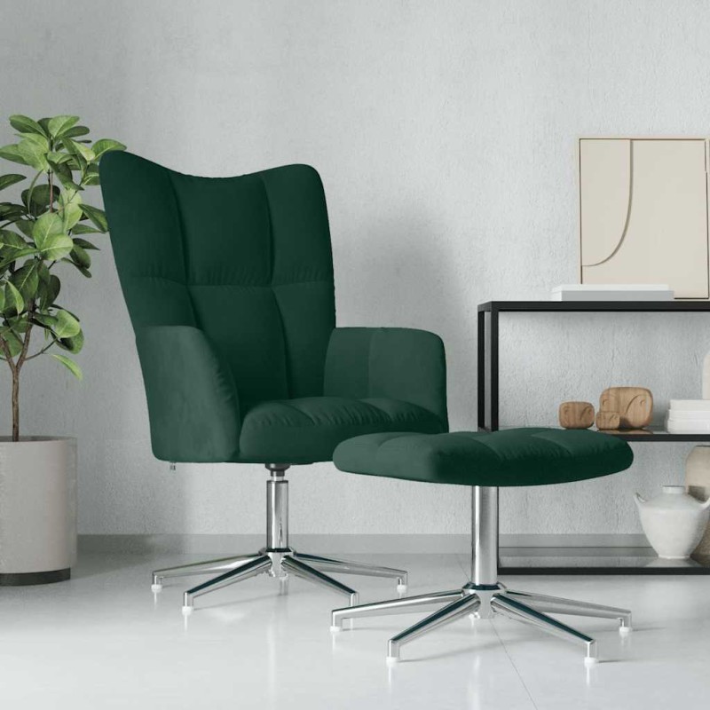 vidaXL Πολυθρόνα Relax Σκούρο Πράσινο Βελούδινη με Σκαμπό