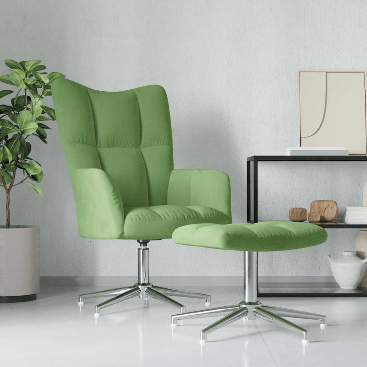 vidaXL Πολυθρόνα Relax Ανοιχτό Πράσινο Βελούδινη με Σκαμπό