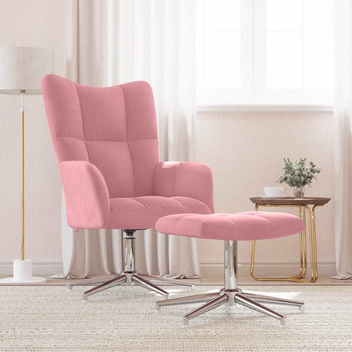 vidaXL Πολυθρόνα Relax Ροζ Βελούδινη με Σκαμπό
