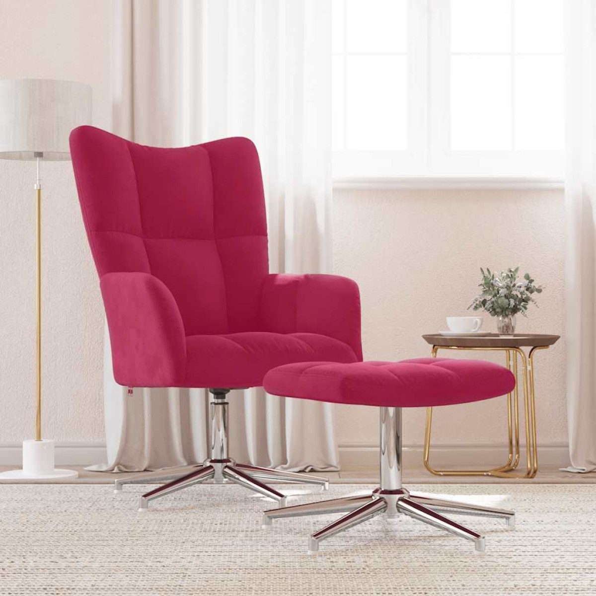 vidaXL Πολυθρόνα Relax Μπορντό Βελούδινη με Σκαμπό