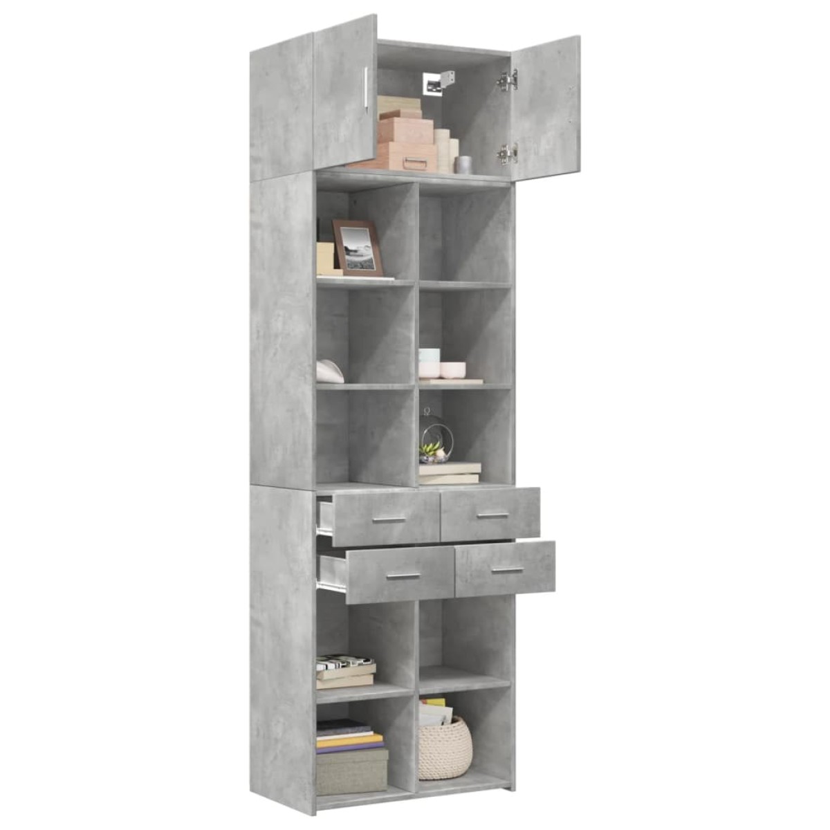 vidaXL Ραφιέρα με Ντουλάπια Γκρι Σκυροδέμ. 70x42,5x225 εκ. Επεξ. Ξύλο