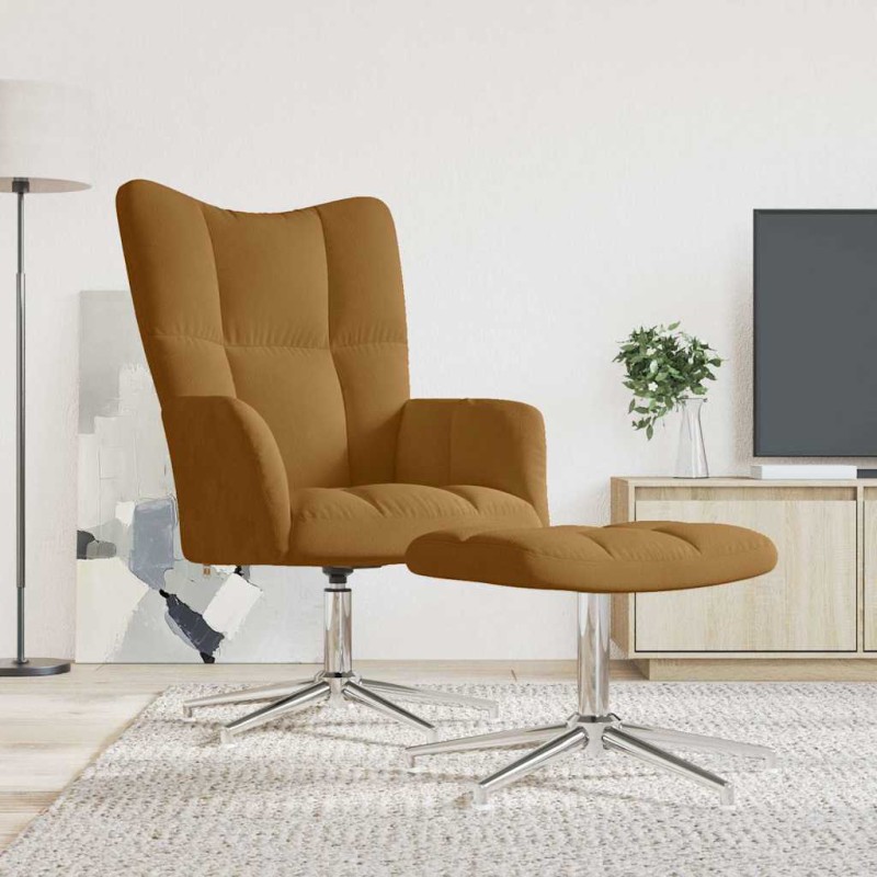 vidaXL Πολυθρόνα Relax Καφέ Βελούδινη με Σκαμπό