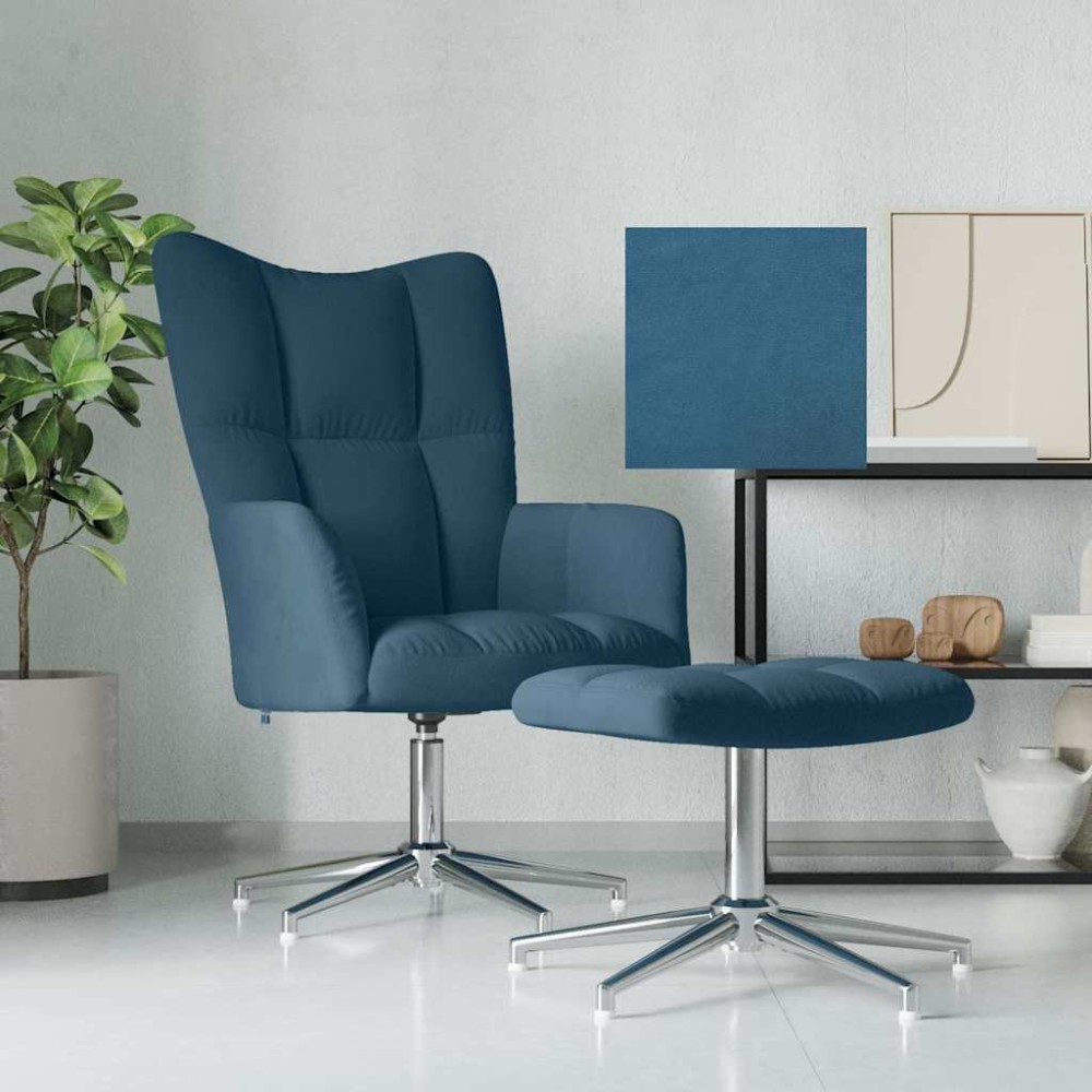 vidaXL Πολυθρόνα Relax Μπλε Βελούδινη με Σκαμπό