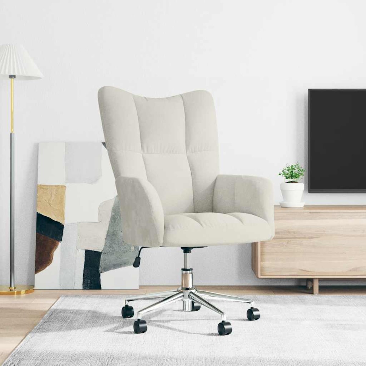 vidaXL Πολυθρόνα Relax Λευκό Κρεμ Βελούδινη