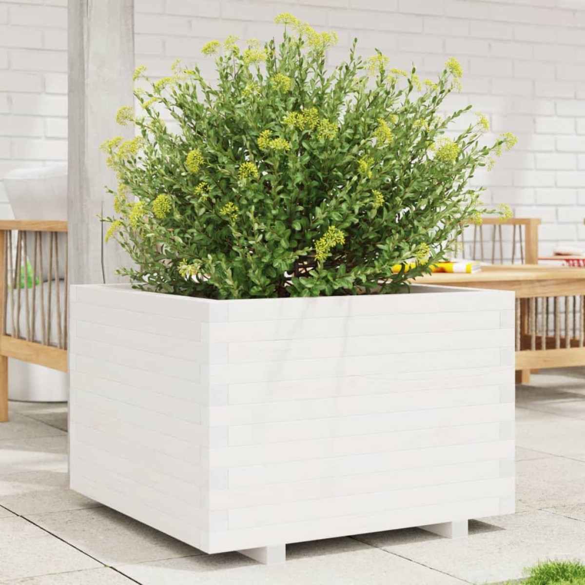 vidaXL Ζαρντινιέρα Κήπου Λευκή 70x70x49,5 εκ. από Μασίφ Ξύλο Πεύκου