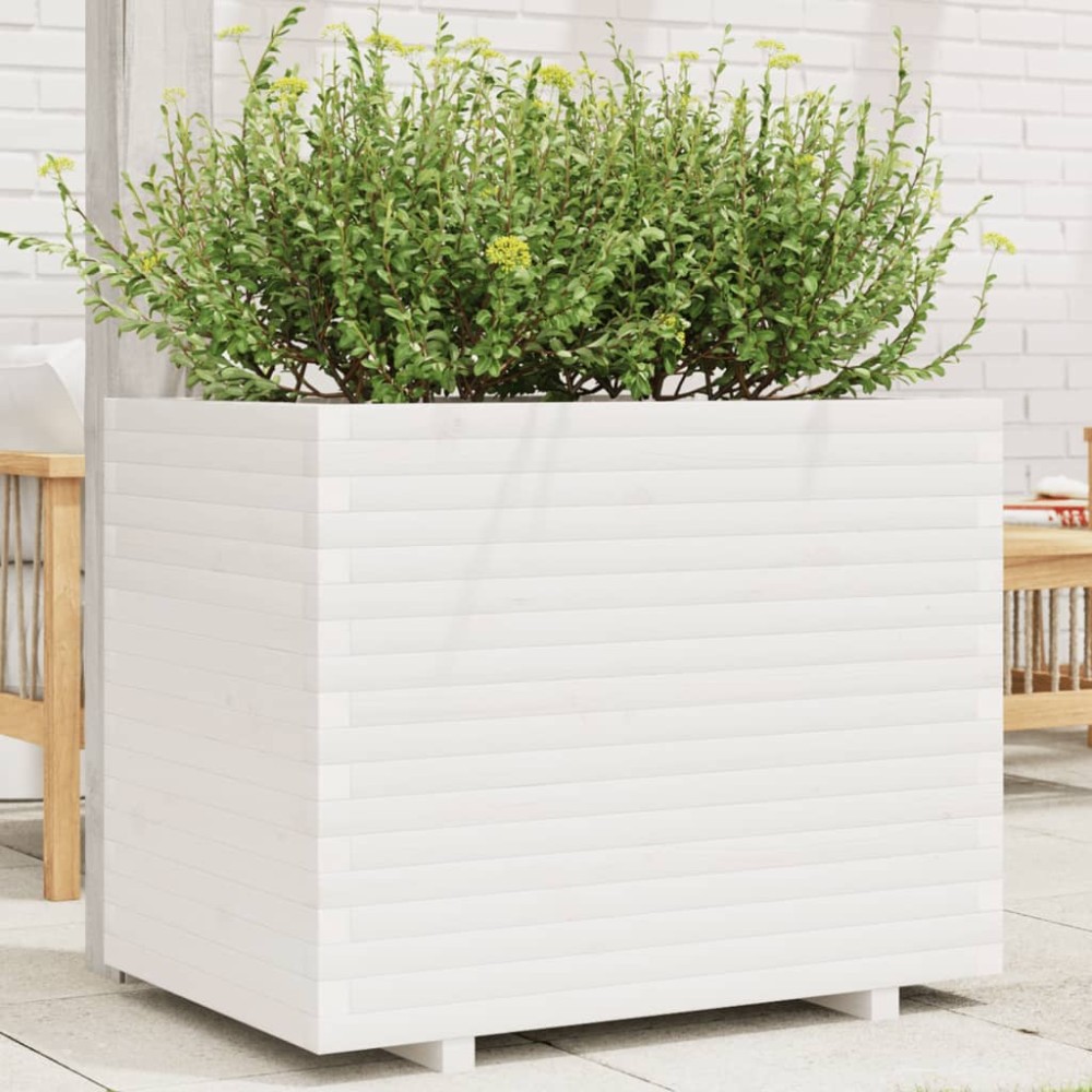 vidaXL Ζαρντινιέρα Κήπου Λευκή 90x60x72,5 εκ. από Μασίφ Ξύλο Πεύκου