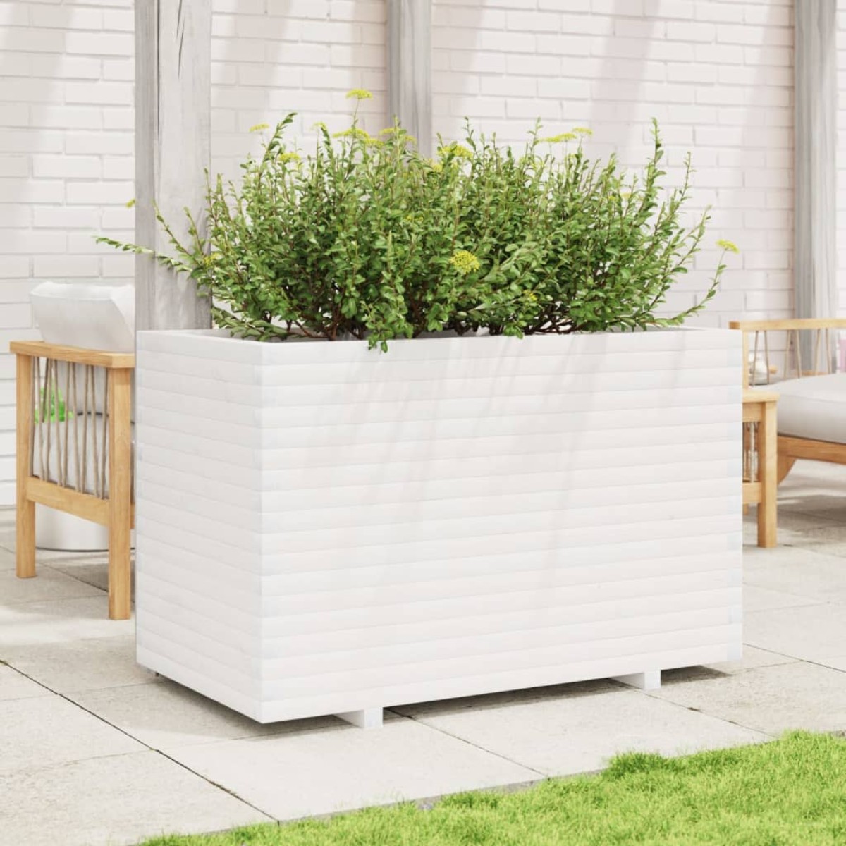 vidaXL Ζαρντινιέρα Λευκή 110x60x72 εκ. από Μασίφ Ξύλο Πεύκου