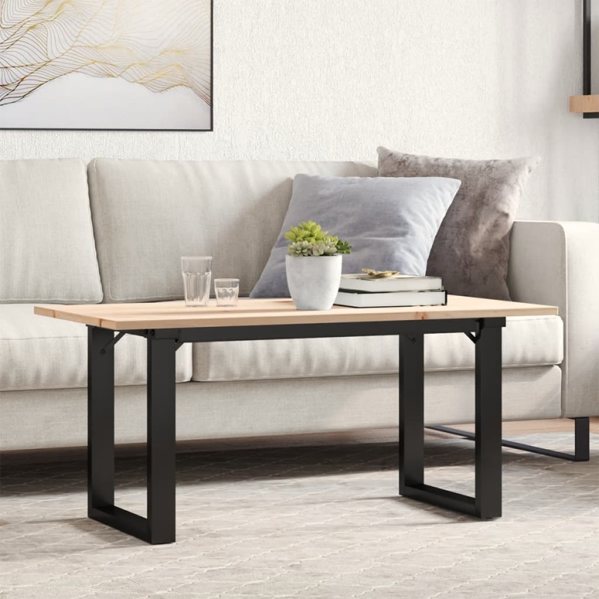 vidaXL Τραπεζάκι Σαλονιού Πλαίσιο Ο 90x40x45εκ Μασίφ Πεύκο/Ατσάλι