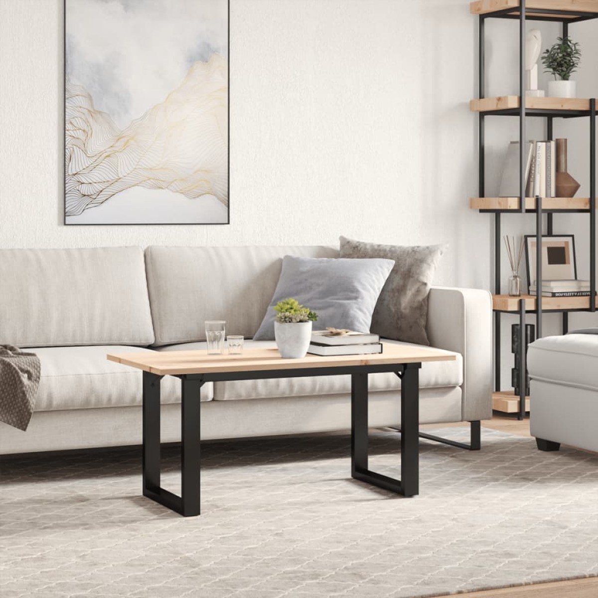 vidaXL Τραπεζάκι Σαλονιού Πλαίσιο Ο 90x40x45εκ Μασίφ Πεύκο/Ατσάλι