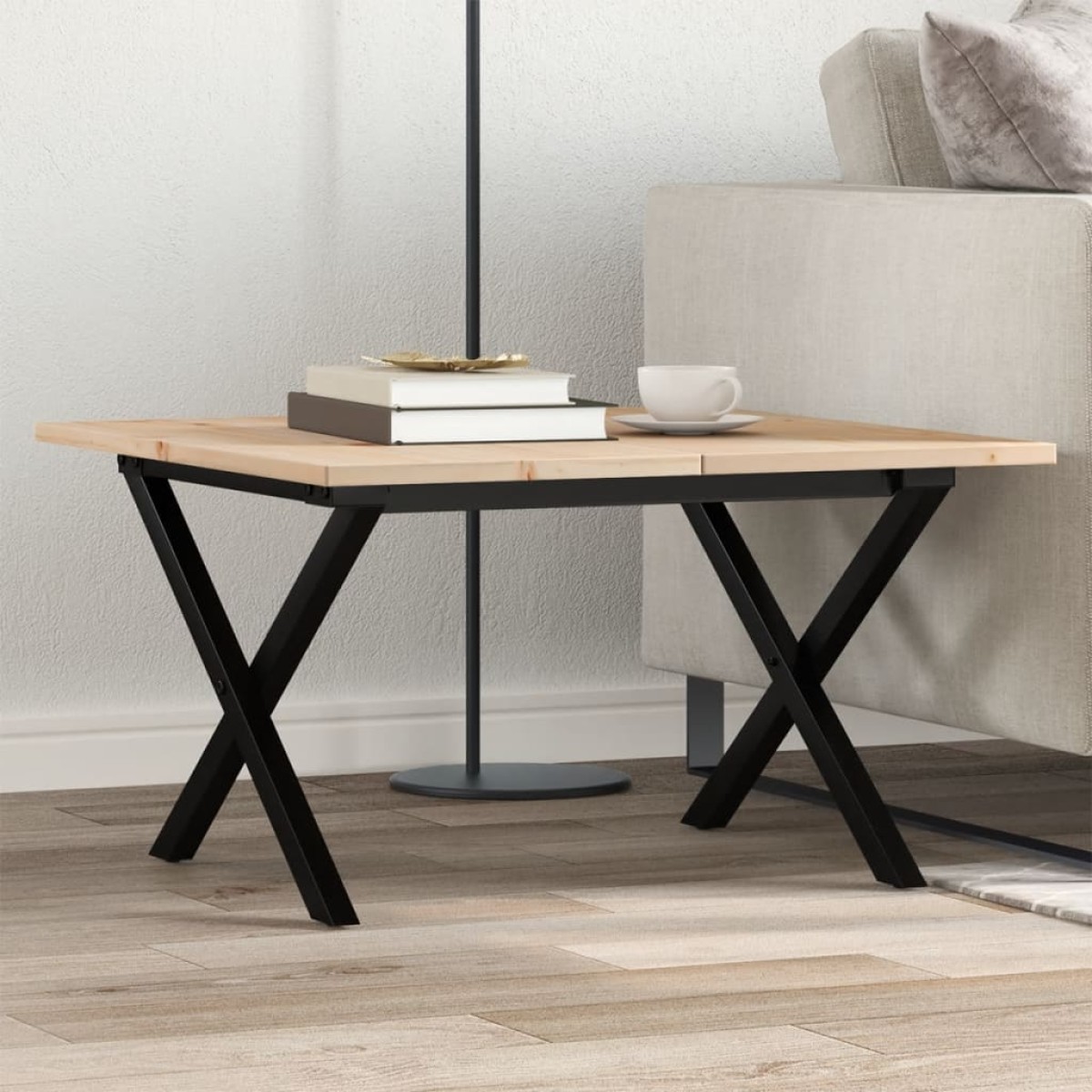vidaXL Τραπεζάκι Σαλονιού Πλαίσιο X 60x60x40εκ Μασίφ Πεύκο/Ατσάλι