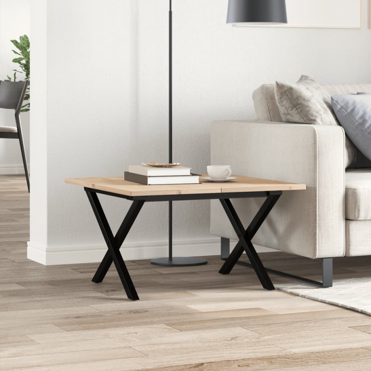 vidaXL Τραπεζάκι Σαλονιού Πλαίσιο X 60x60x40εκ Μασίφ Πεύκο/Ατσάλι