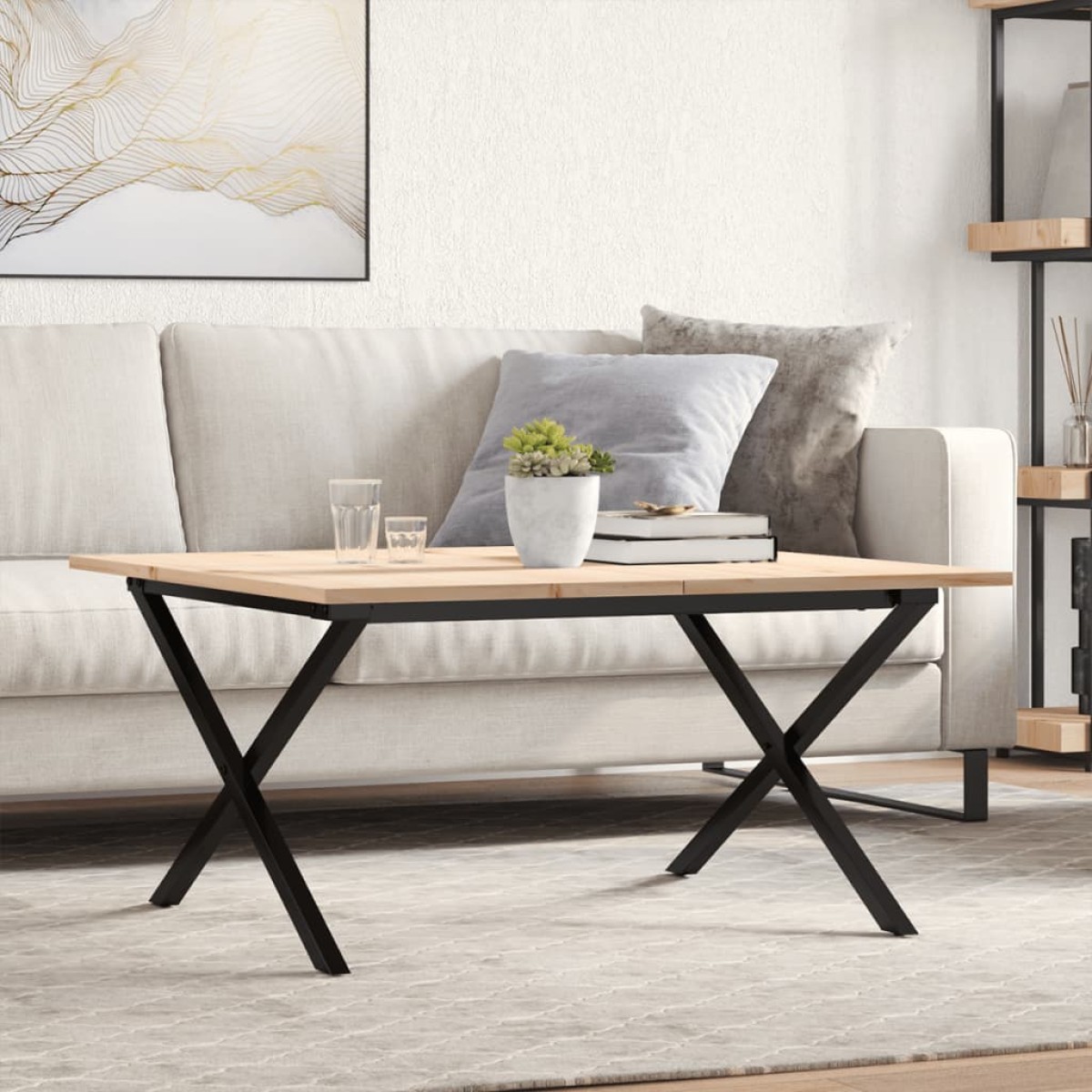vidaXL Τραπεζάκι Σαλονιού Πλαίσιο Χ 90x90x45εκ Μασίφ Πεύκο/Ατσάλι