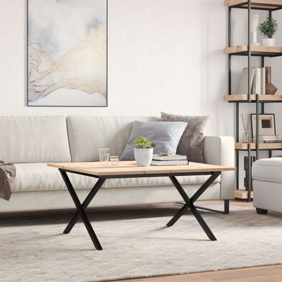 vidaXL Τραπεζάκι Σαλονιού Πλαίσιο Χ 90x90x45εκ Μασίφ Πεύκο/Ατσάλι