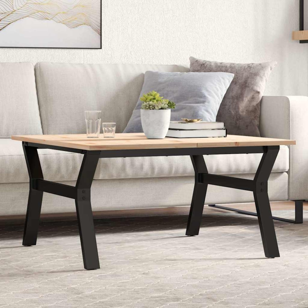 vidaXL Τραπεζάκι Σαλονιού Πλαίσιο Υ 90x90x45εκ Μασίφ Πεύκο/Ατσάλι