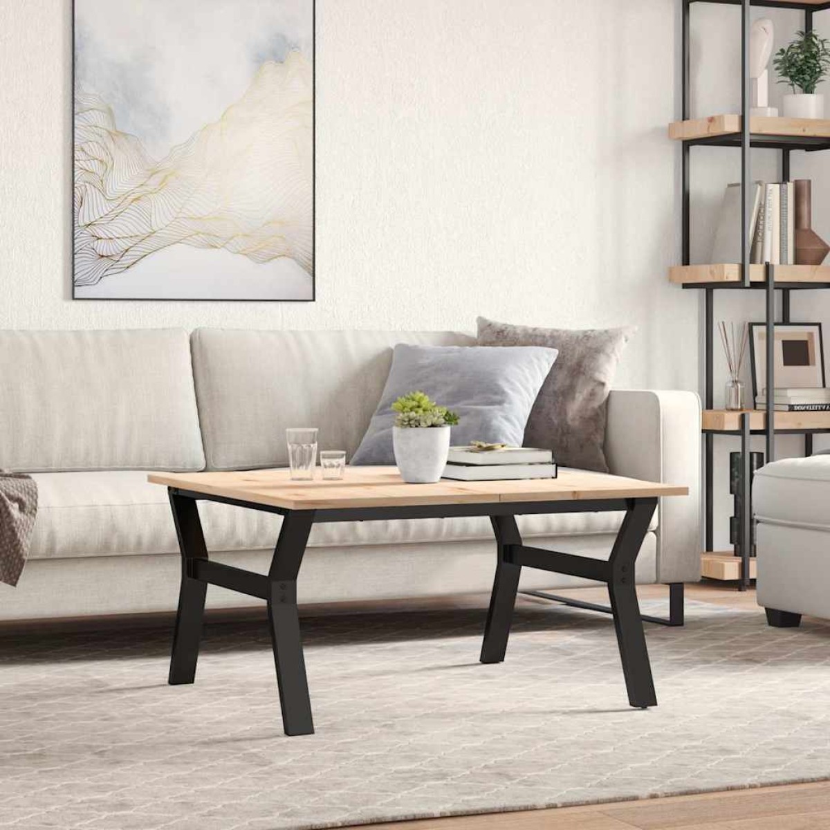 vidaXL Τραπεζάκι Σαλονιού Πλαίσιο Υ 90x90x45εκ Μασίφ Πεύκο/Ατσάλι