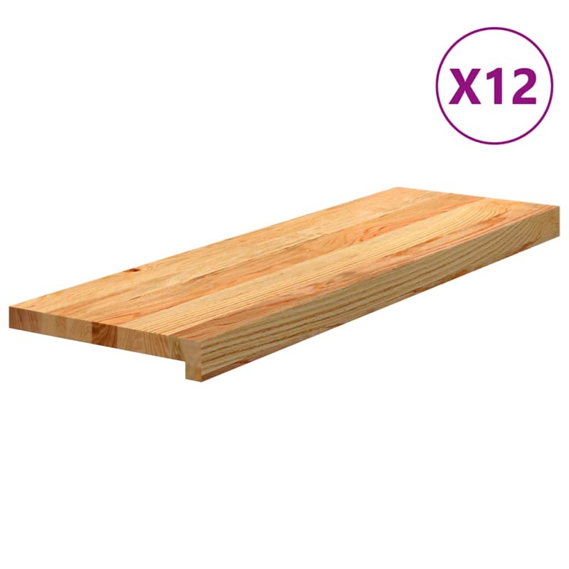 vidaXL Πατάκια Σκάλας 12 τεμ. Ανοιχτό Καφέ 80x30x2 cm Ξύλο Δρυός