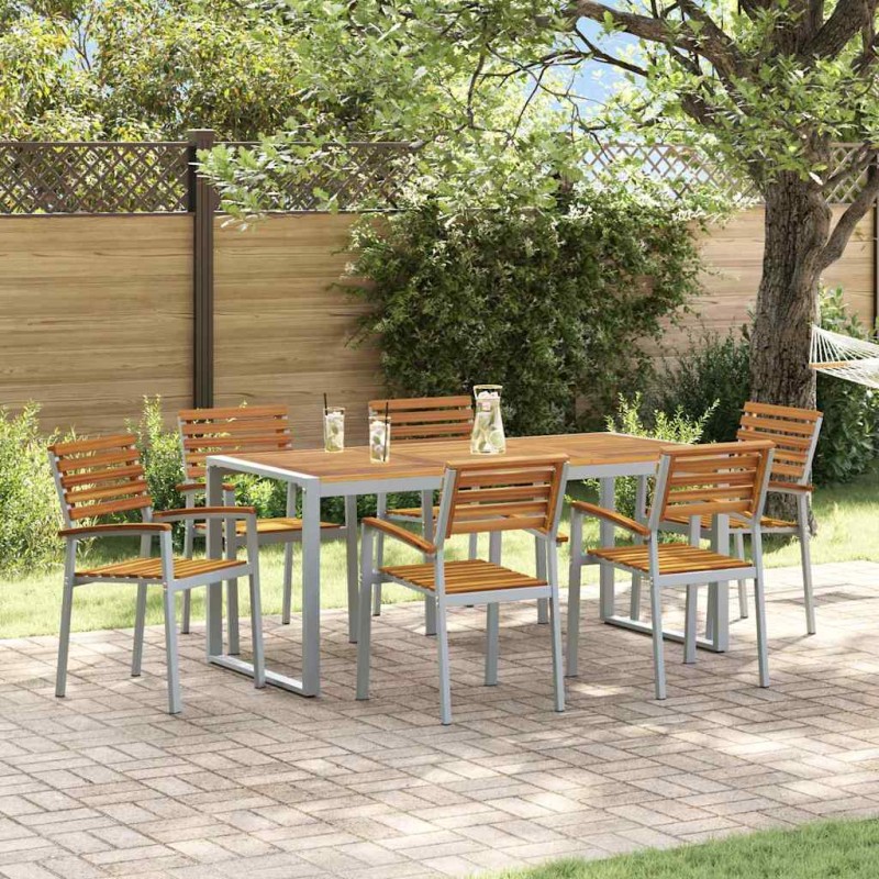 vidaXL Σέτ φαγητού για κήπο 7 τμχ. Γκρι Στερεό Ξύλο Ακακίας