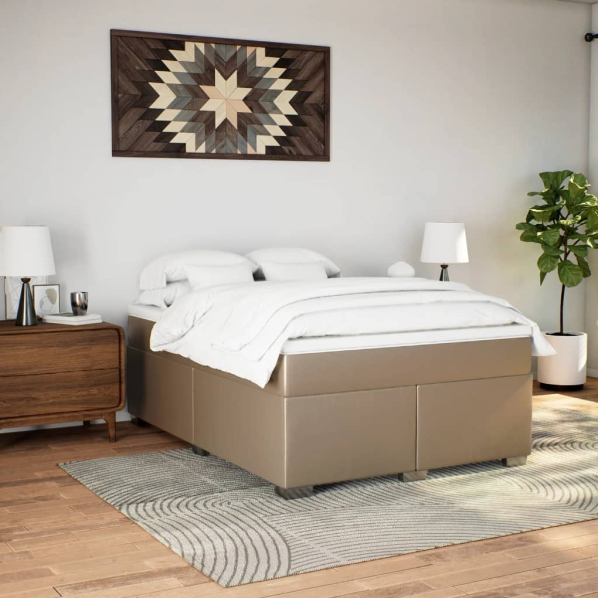 vidaXL Κρεβάτι Boxspring με Στρώμα Καπουτσίνο 160x200εκ.από Συνθ.Δέρμα