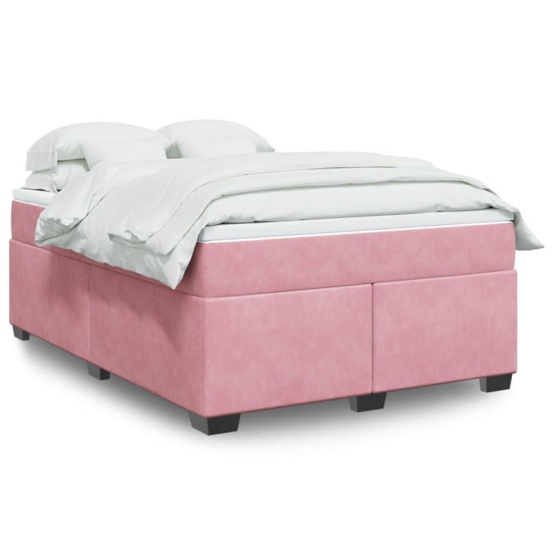 vidaXL Κρεβάτι Boxspring με Στρώμα Ροζ 140x190 εκ. Βελούδινο