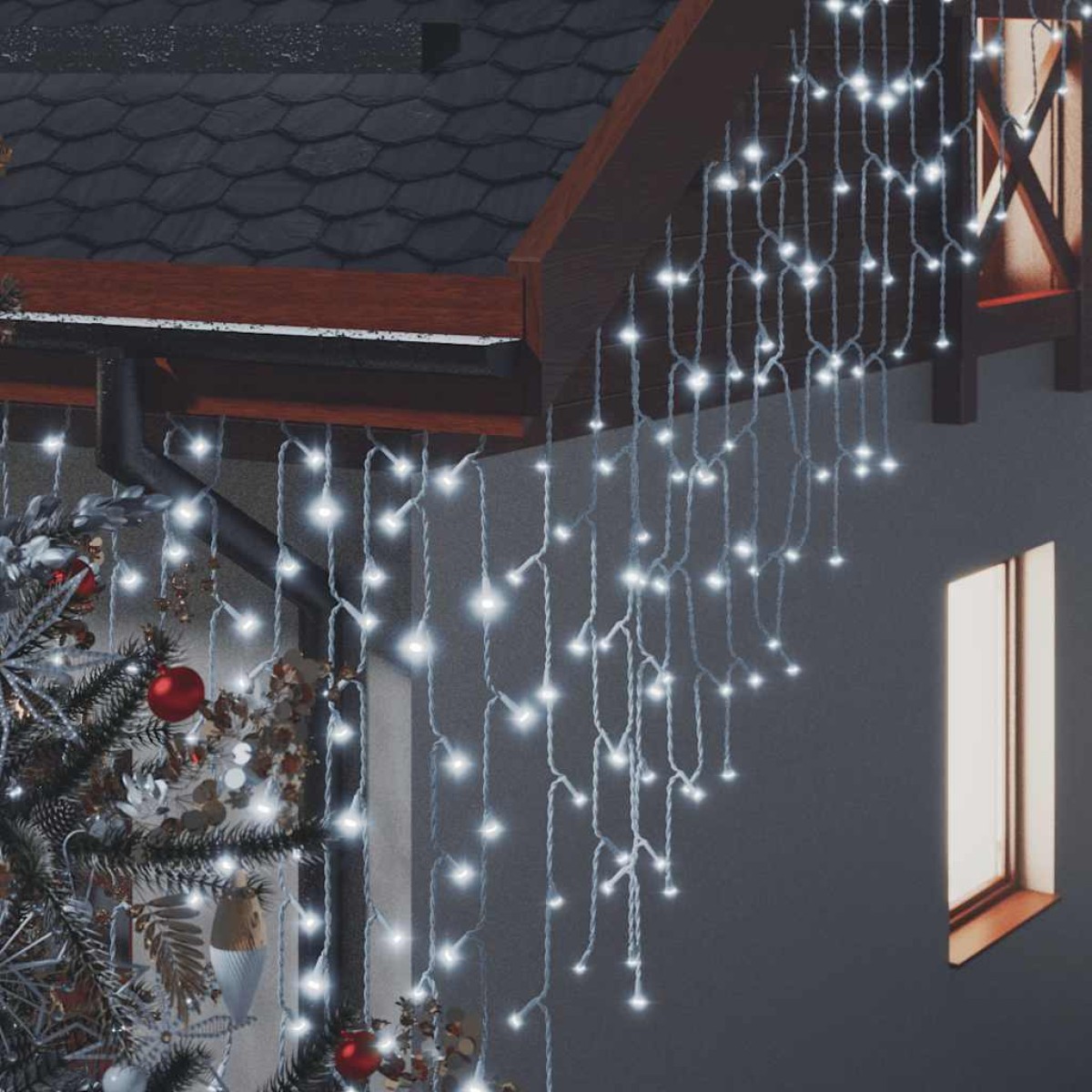 vidaXL Κουρτίνα LED Φωτάκια Σταλακτίτες 10μ 400LED Ψυχρό Λευκό 8 Λειτ.